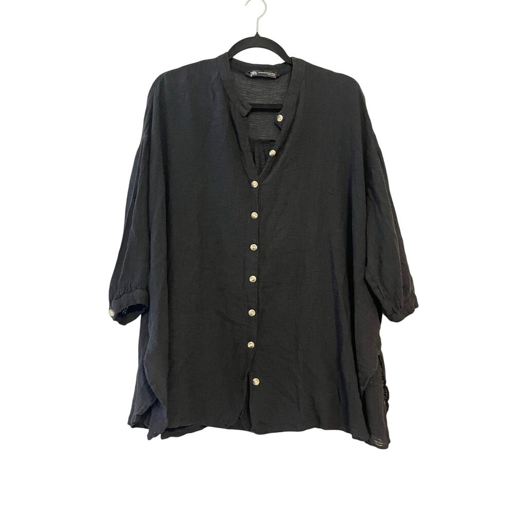 Zara Black Gauze Flowy Relaxed Fit Tunic Cover Up Blouse Size S-M